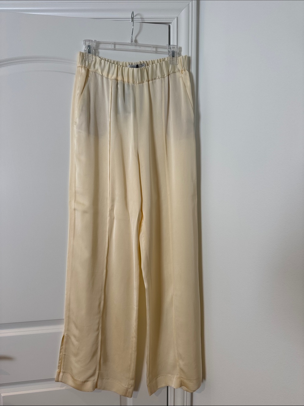 Mango Satin-Look Wide Leg Pants in Cream